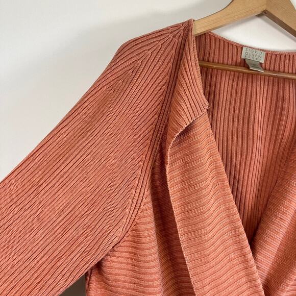 Sigrid Olsen Sport Ribbed Silk Blend Cardigan Rust Orange Waterfall Sweater 2X - Picture 8 of 15